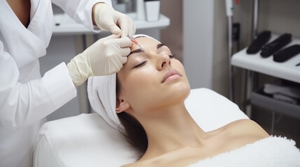 Obraz na płótnie Canvas Women getting lifting therapy to stimulate facial health, rejuvenating facial treatment, and therapy massage in a beauty SPA salon, exfoliation, rejuvenation and hydration, cosmetology