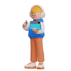 Boy With His tablet 3D character