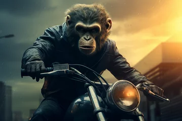 Papier Peint photo Moto cute monkey riding a motorbike