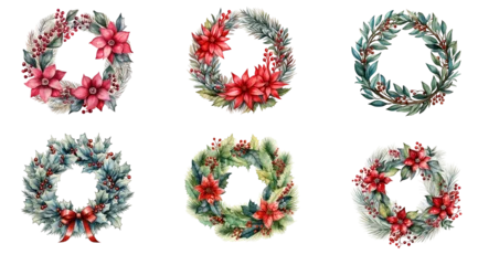 Foto op Plexiglas watercolor doodle Christmas wreath decoration. Isolated on Transparent background. ©  Mohammad Xte