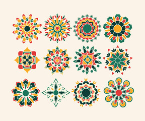 colorful floral mandala elements
