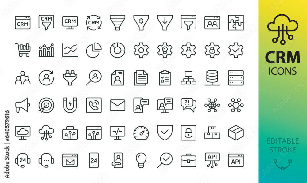 Aufkleber crm isolated icons set. customer relationship management software vector icons with editable stroke