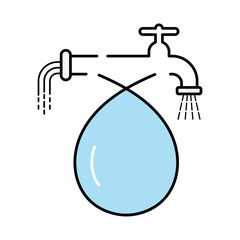 Water drop line icon connect with tap water and sewage icons. Water sustainability symbol. Vector illustration outline flat design style.