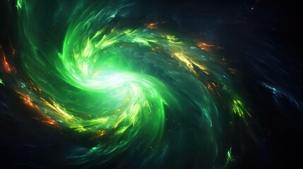 Background illustration concept art of a green spiral galactic nebula in space, beautiful stars at the night sky