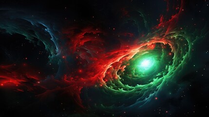 Background illustration concept art of a red and green galactic nebula in space, beautiful stars at the night sky