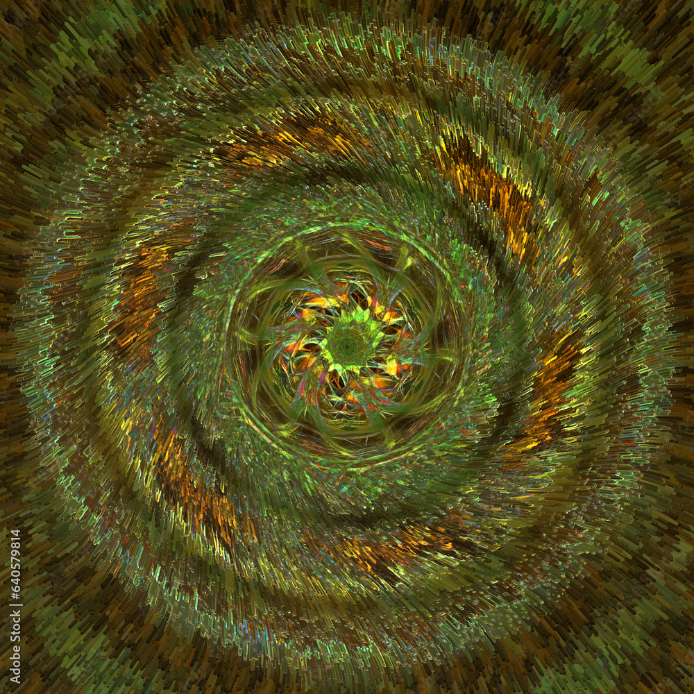 Poster dull green and brown concentric circular pattern and design