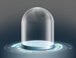 Glass blank dome template on HUD interface background. Isolated on a transparent background. Vector illustration © Key design