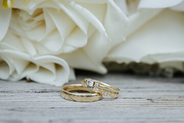Beautiful wedding rings close-up macro photo