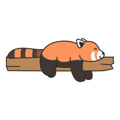 Cute red panda sleeping on a log. Vector illustration.