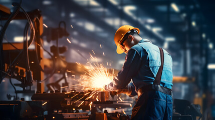 Welder Engineer performing welding operation in a factory