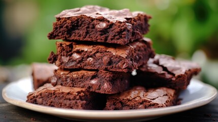 Stack of homemade dark chocolate brownies