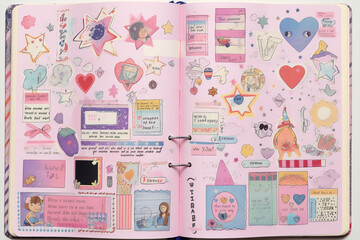 Generative ai illustration hand drawn of secret diary of 90s teenagers