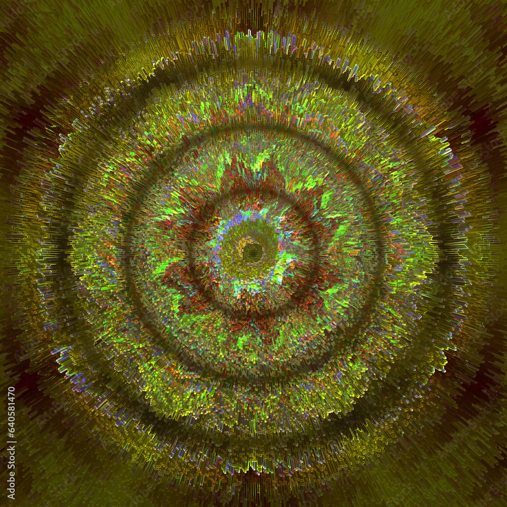 Poster dull green and brown concentric circular pattern and design