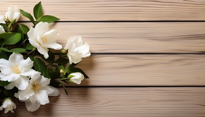 Bouquet of jasmine flowers on a wooden background.