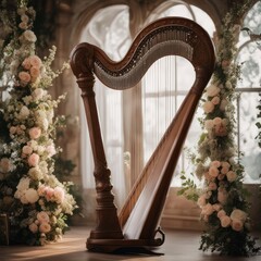 Floral Harp Lyre Backdrop for maternity, portrait photograhpy 