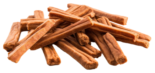 Snack dog food isolated. Beef sticks for adult dog.