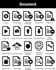 A set of 20 Document icons as invoice, wrong page, approve document