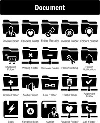 A set of 20 Document icons as private folder, favorite folder, folder security