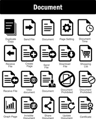 A set of 20 Document icons as duplicate copy, send file, document
