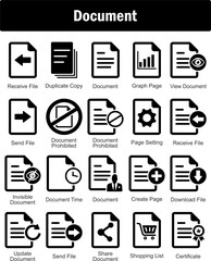 A set of 20 Document icons as receive file, duplicate copy, document