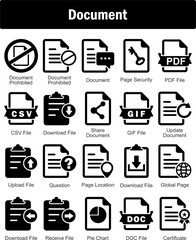 A set of 20 Document icons as document prohibited, document, document
