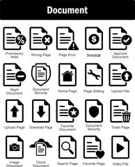 A set of 20 Document icons as promissory note, wrong page, page error