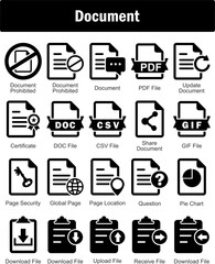 A set of 20 Document icons as document prohibited, document, document