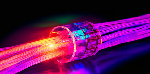 internet cables close up, neon vaporwave 80s retro pattern background, fiber technology