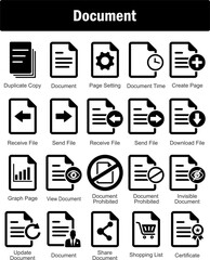 A set of 20 Document icons as dupliacte copy, document, page setting