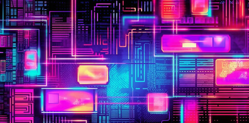 internet cables close up, neon vaporwave 80s retro pattern background, fiber technology