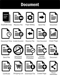 A set of 20 Document icons as duplicate copy, receive file, page setting