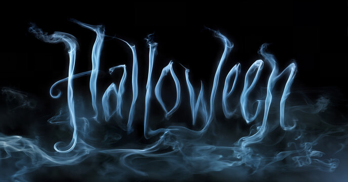 halloween word made of smoke