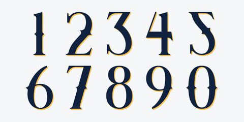 Number font. Font of numbers in classical style with contemporary geometric design. Beautiful elegant numerals. Vintage and old school retro typographic. Vector Illustration