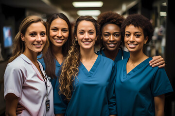 Fototapeta premium Joyful Unity - Radiant Smiles in a Female Medical Team Portrait