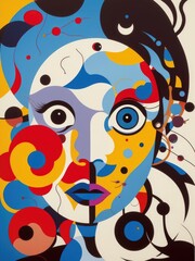 Obraz premium Abstract painting. Face and geometric objects. Generative AI