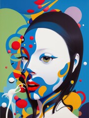 Naklejka premium Abstract painting. Face and geometric objects. Generative AI