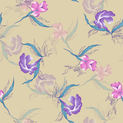 Fototapeta na wymiar flower and Colorfull Flowers background watercolor Textile Design - illustration