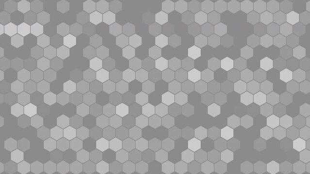 Gray flat animated background of blinking hexagons. Animation grid of geometric shapes. Looped motion graphics.