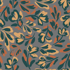 Seamless floral pattern with bright colorful flowers and leaves. Elegant template for fashion prints. Modern floral background. Fashionable folk style. Ethnic style. Ornament for clothes, accessories