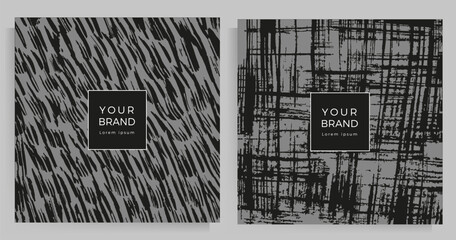 Grunge texture set of covers. Design template for your invitation card, menu, catalog, brochure. Vector monochrome illustration.