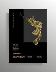 Cover design for book, magazine, booklet, flyer, poster, brochure, invitation. Vector template with decorative graphic hand drawn element. Elegant illustration black with gold.