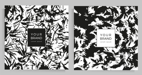 Grunge texture set of covers. Design template for your invitation card, menu, catalog, brochure. Vector monochrome illustration.