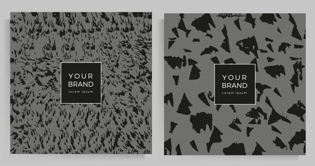 Grunge texture set of covers. Design template for your invitation card, menu, catalog, brochure. Vector monochrome illustration.