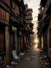 Street from the ghetto. Poor area. Generative AI