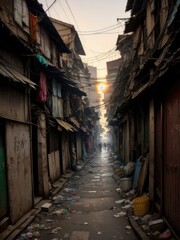 Street from the ghetto. Poor area. Generative AI