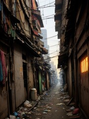 Fototapeta na wymiar Street from the ghetto. Poor area. Generative AI