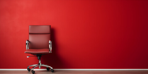 Red modern chair in empty room with red background 
