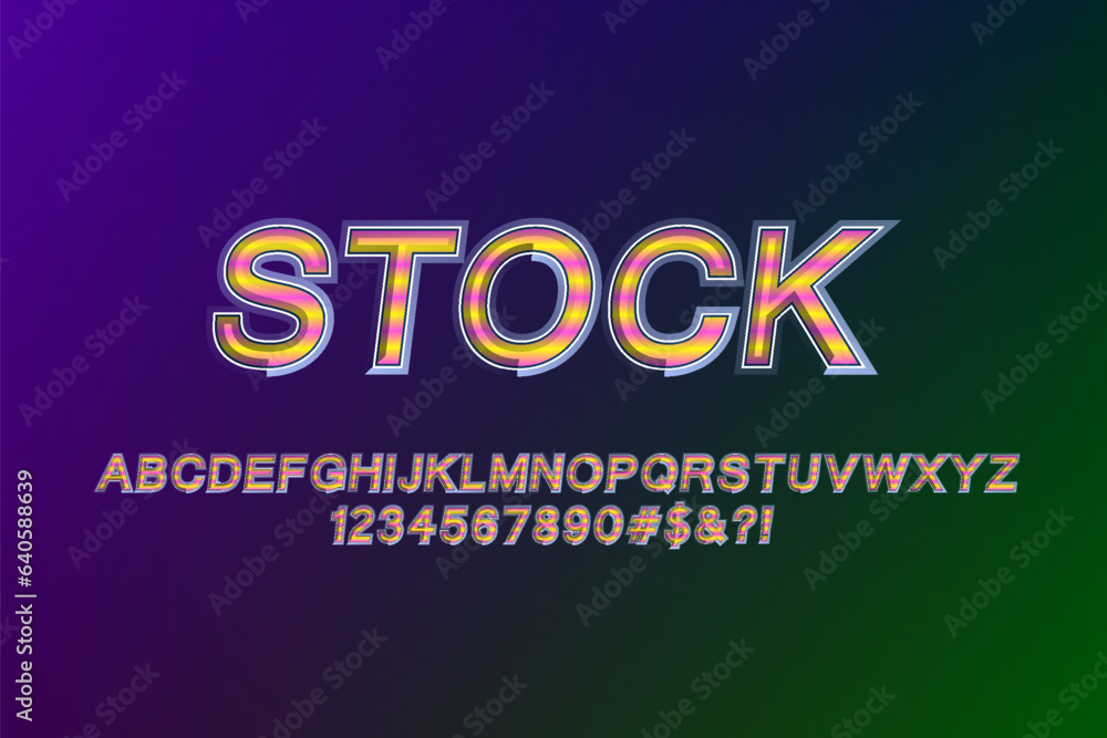 Poster stylish technicolor alphabet and numbers. typography font style for graphic text design.