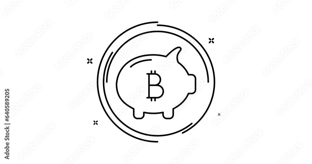 Poster bitcoin piggybank animated outline icon with alpha channel. bitcoin piggybank rotation appearance 4k