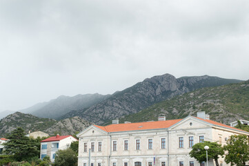 Velebit mountains in Karlobag, Croatia during the cloudy weather with rain
